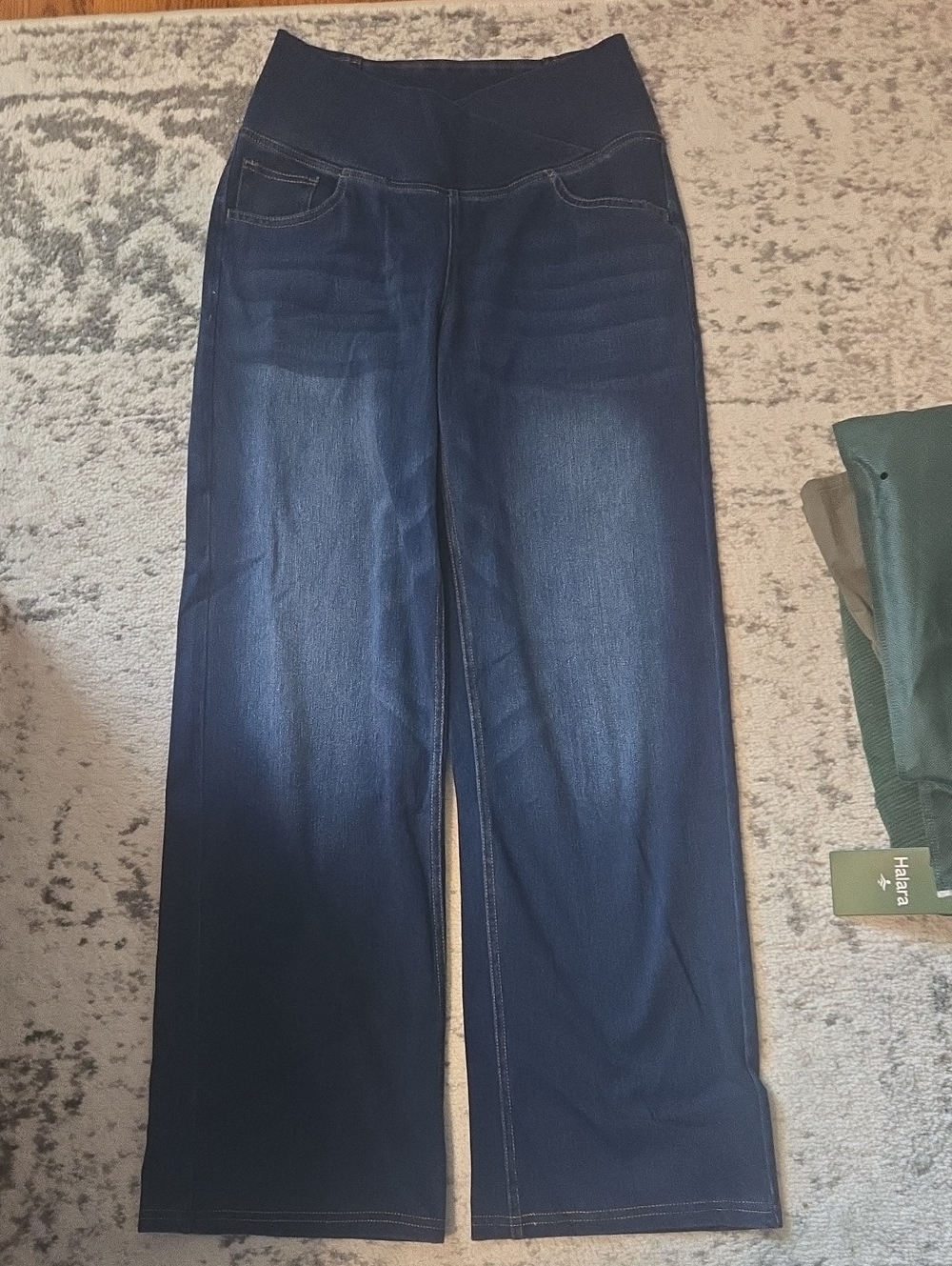 HALARA PETITE Dark Blue Wide Leg Pull-On Jeans